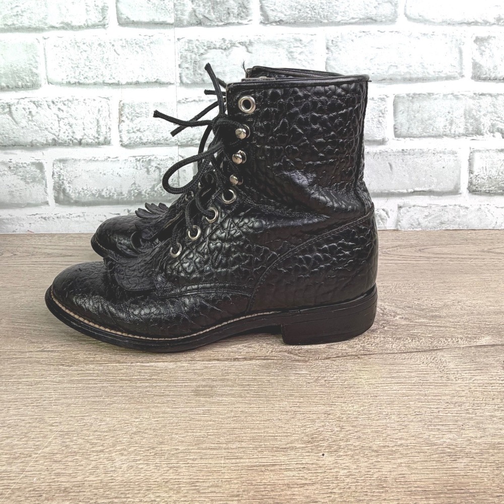 Justin Roper Lace Up Black Boots Kids 1 D